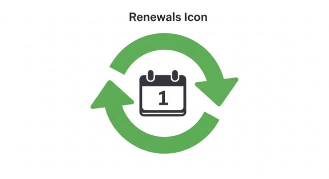 A green circular arrow icon with a calendar symbolizing renewals and cyclical time management