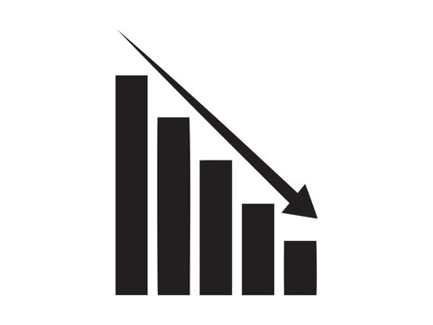 Decreasing bar chart with downward arrow decrease downward recession statistics negative