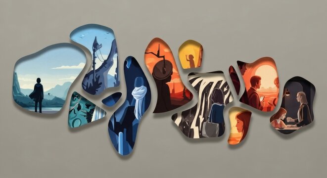 A creative illustration of the word 'Google' composed of various images showcasing different scenes and animals