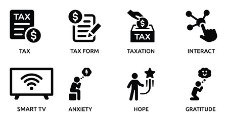 Fototapeta premium Collection of Representing Tax, Technology, and Human Emotions