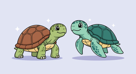 Cute Cartoon Turtles Facing Each Other. © NFS Studio