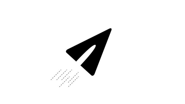 Paper plane Motion Icon. Minimalist paper plane icon flying across screen symbolizing message delivery and digital communication startup concepts.