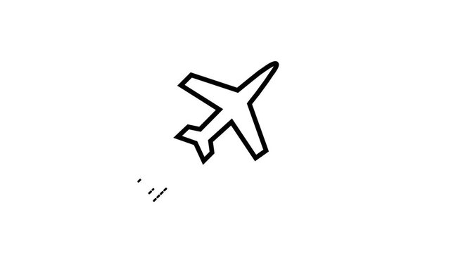 Airplane icon path animation. airplane flight route with starting point motion. Airplane is flying 4k video. line flight path representing.