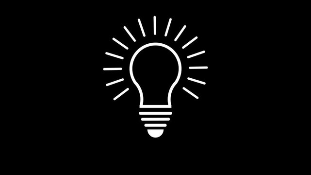 Animated idea icon featuring a glowing electric bulb, symbolizing creativity and innovation with smooth motion on a clean black background.