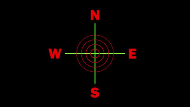 Clean and modern compass icon animation showing navigation, positioning, and directional guidance on a dark background.