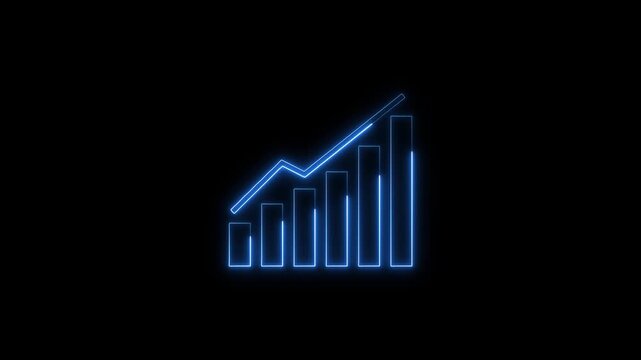 Futuristic business growth animation with abstract graph charts and colorful icons, illustrating rising success and potential on a sleek black background.