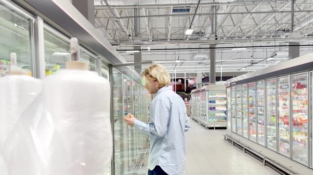 Choosing food from shelf at the supermarket,vegetables in the grocery section, Grocery stores 