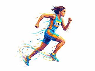 Obraz premium Dynamic illustration of a determined athlete sprinting with vibrant energy trails emanating from their body.
