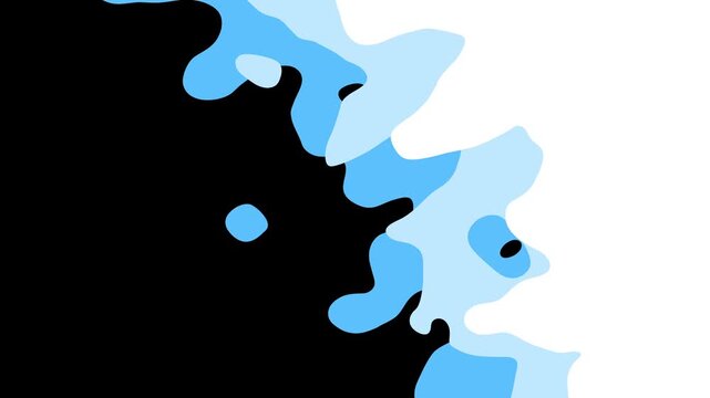Cartoon style liquid transition set animation over black background. Flowing blue fluid and Smooth organic blobs move and morph like water splashes, Clean and playful transitions effect. 