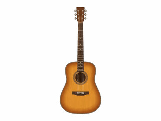 Obraz premium Acoustic guitar with a sunburst finish, showcasing its wooden body, fretboard, and tuning pegs.