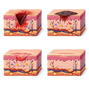 Stages of skin wound healing process anatomical medical illustration