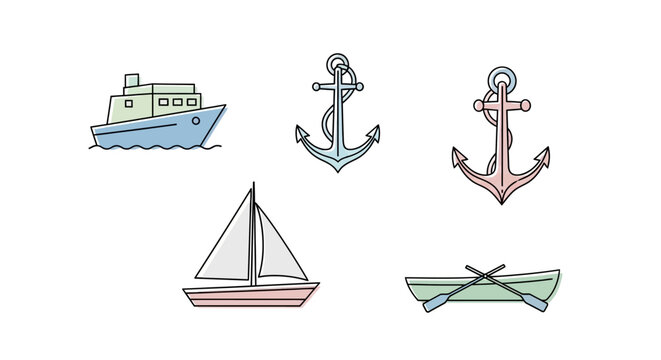 Nautical icons with boat and anchors.