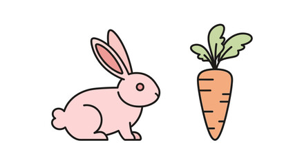 Obraz premium Pink Rabbit Looking at Carrot.