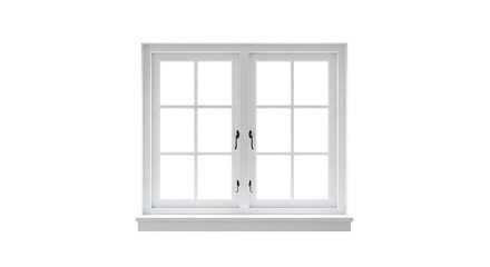 Obraz premium A clean, white, double-sash window with a grid pattern, set against a stark white backdrop