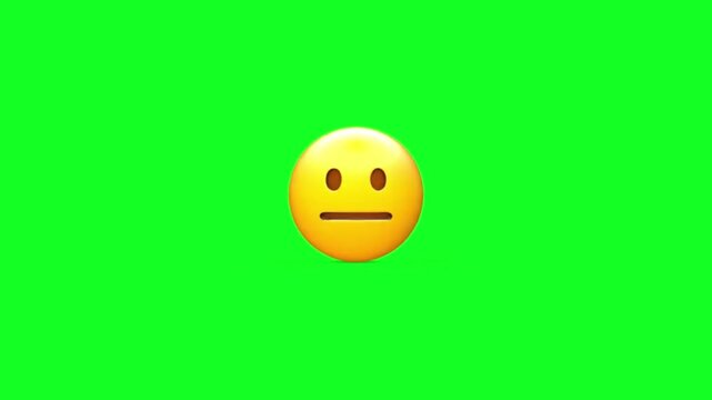 Animated expressionless emoji on green screen background