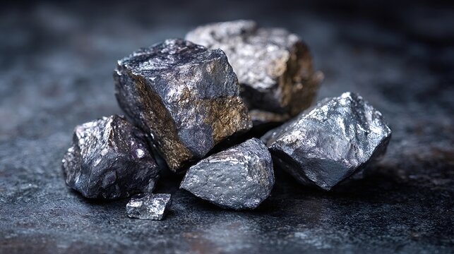 Iron ore minerals displaying a metallic luster, representing raw materials crucial for global industry, manufacturing, and construction sectors, underpinning modern infrastructure development
