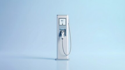 Naklejka premium Minimalist 3D render of a white electric vehicle charging station against a light blue background