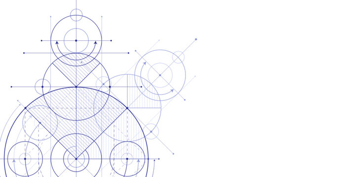 Geometric circles. Technological drawing . Engineering technologies. Background .Vector illustration.