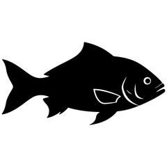 Obraz premium Black silhouette of a carp fish against a white background, flat design vector illustration