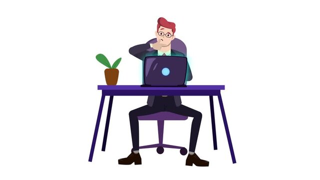 Man Sitting at Desk Thinking with Plant in Modern Office Setting, Professional Workspace Scene