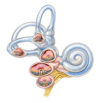 Anatomy of the Human Inner Ear including Cochlea and Semicircular Canals, 3D Medical Illustration