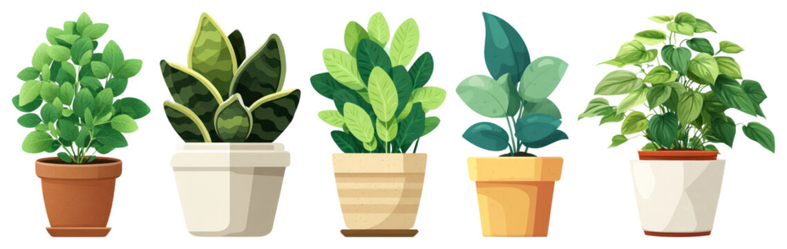 PNG Vibrant potted plants illustration on transparent background