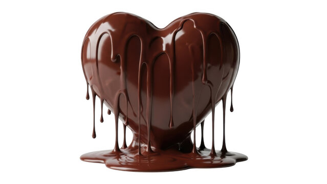 A heart shaped chocolate candy with melted chocolate dripping down