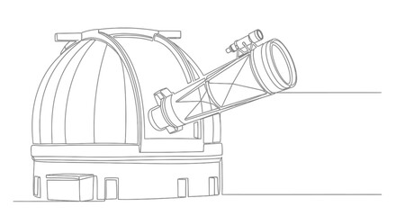Observatory dome with telescope, line art illustration, astronomy research concept © Akun