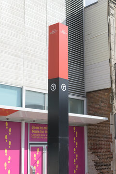 Eglinton Crosstown LRT location marker outside Avenue Stn, Eglinton Line 5, Eglinton Avenue W, Toronto