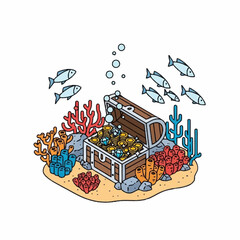 Treasure chest filled with gold coins. © Mujibb