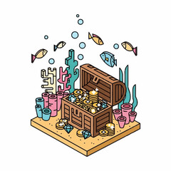 Treasure chest filled with gold coins. © Mujibb