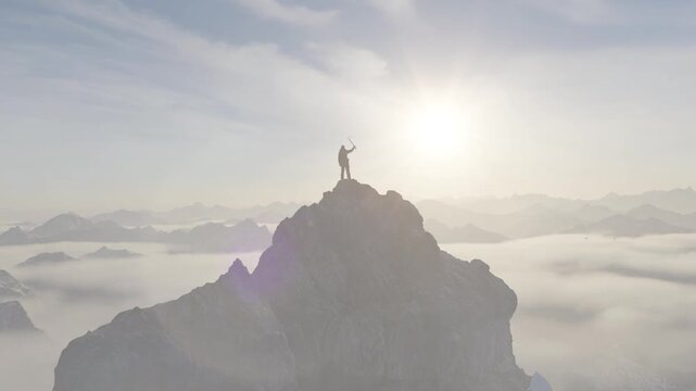 Solitary Climber Stands Victorious on Mountain Peak, a Stunning 3D Rendered Achievement