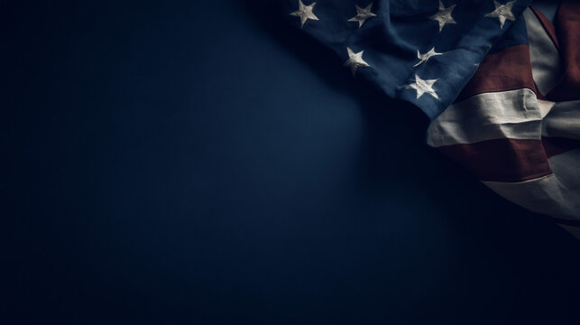 Flag rests on a dark blue background.