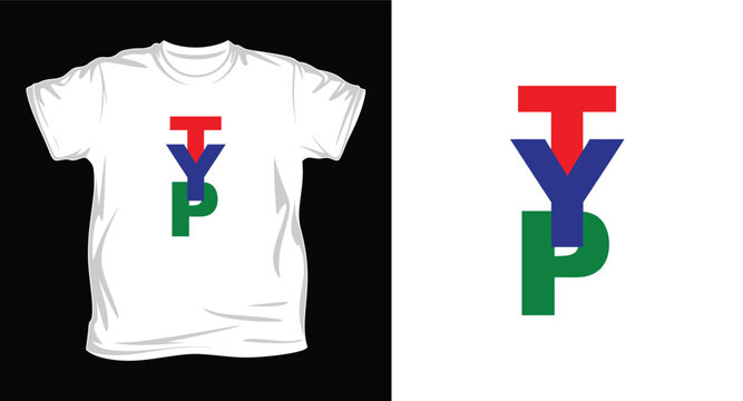 Typ logo on white t shirt and background