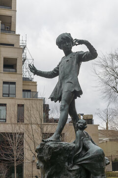 Peter Pan statue, designed by Sir George Frampton, commissioned by JM Barrie, installed in 1929 at Glenn Gould Park, 480 Avenue Rd, Toronto