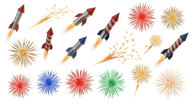 Rocket Fireworks and Colorful Explosions Celebrating Holiday