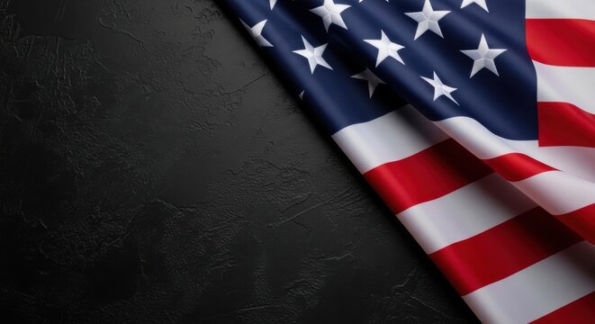 American flag on black stone background, patriotic United States banner with copy space, national flag of USA for memorial day or fourth of july