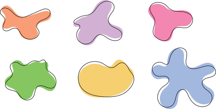 colorful fluid bloob shapes pastel colors with line vector illustration isolated on white background.