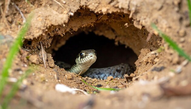Snake in a Hole - A Close-Up View of Natures Wildlife.