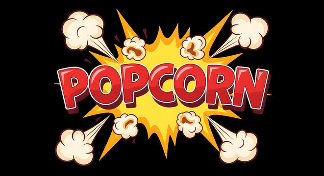 Retro Popcorn Comic Style Explosion Word Isolated on Transparent Background