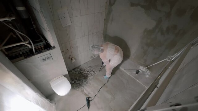 Overhead bathroom renovation work