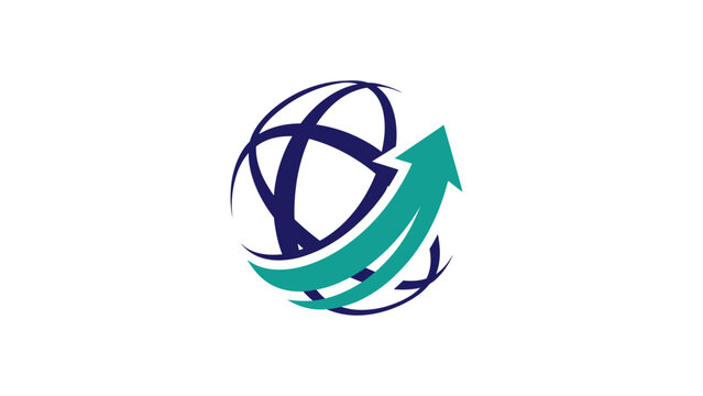 Green arrow globe business growth symbol.