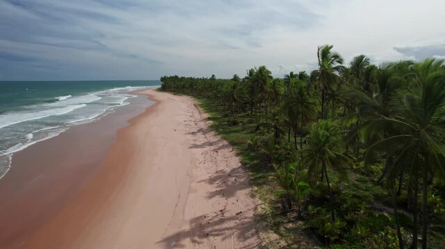 Taipu de Fora, Bahia, Brazil - 9 April 2026: Aerial view of a pristine tropical beach