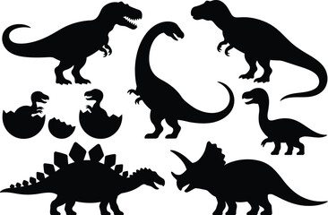 Black silhouettes of various dinosaurs prehistoric creatures © MSTHUSNEWARA