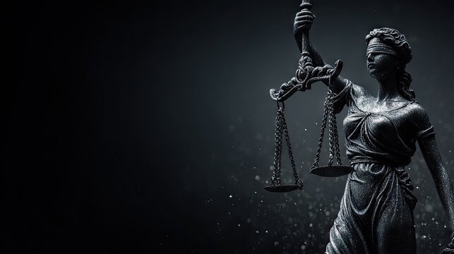 Statue of lady justice with scales on dark background for legal concepts