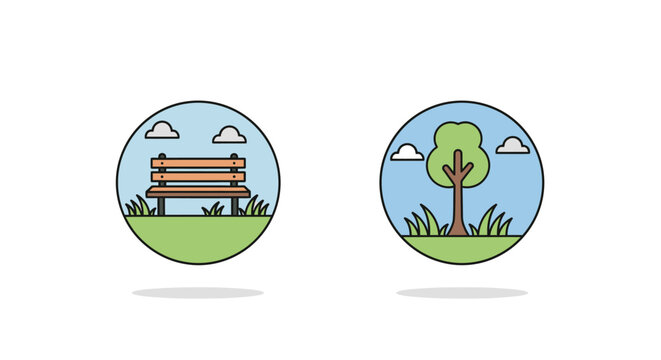 Wooden Park Bench Under Tree.