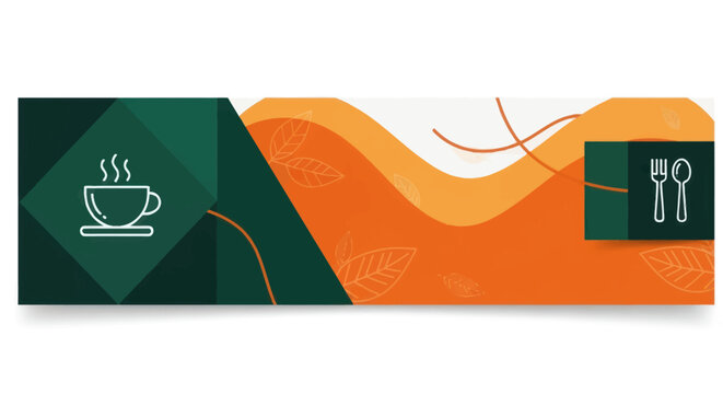 Coffee Cup and Cutlery Icons on Abstract Banner Design.