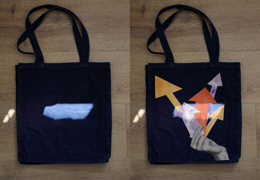 Mockup of a Simple denim Tote Bag Design