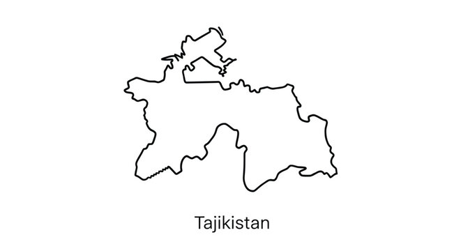 A simple black and white line drawing depicts the outline of the country of tajikistan
