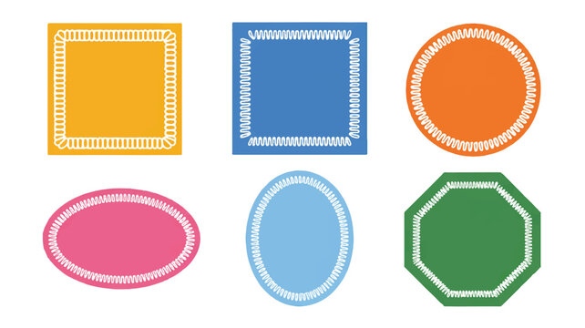 colorful shapes with white stitched borders